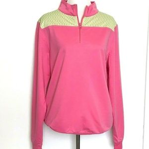 Anna Lane Half Zip Pullover Sweatshirt Pink Green